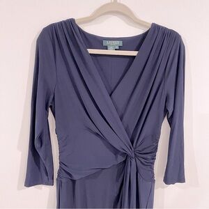 Lauren Ralph Lauren Blue V-neck Long Sleeve Side Ruching Midi Dress